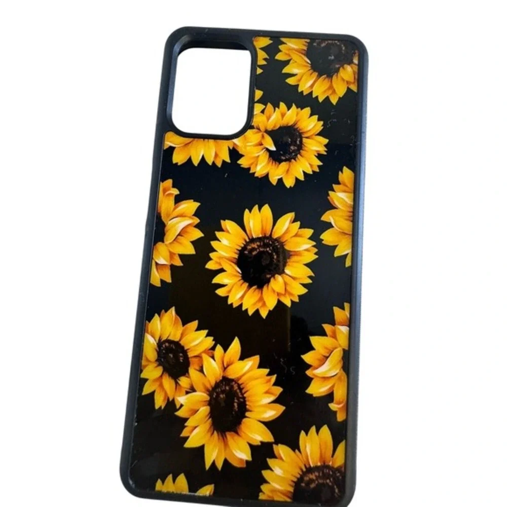 Samsung Galaxy A12 Smartphone Case Sunflower Print Black‎ Protective Cover J-01